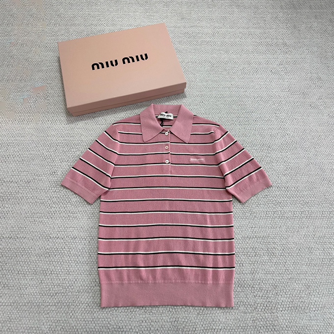 9A+ quality miu miu striped knit polo t-shirt